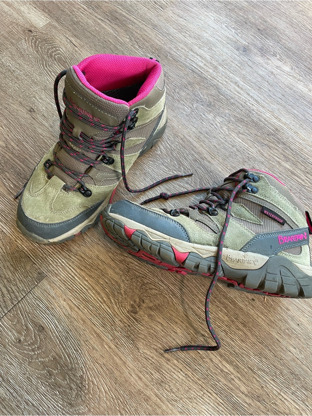 BearPaw Women's Olive and Hot Pink Lace-Up Hiking Boots